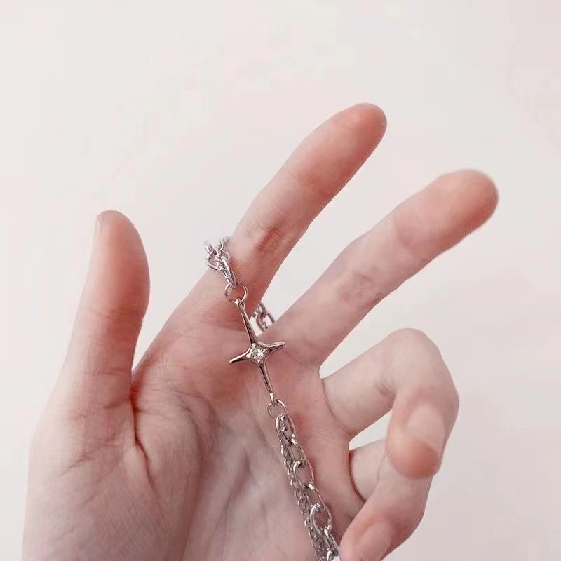 IFYOU Gelang Rantai Desain Bintang Warna Silver Gaya Korea Untuk Wanita