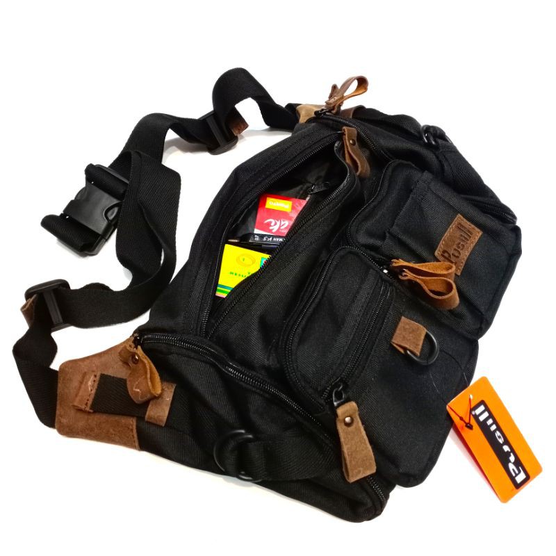 Waistbag Pusiill 0.11/courdura kombinasi kulit asli/waistbag pusiill original