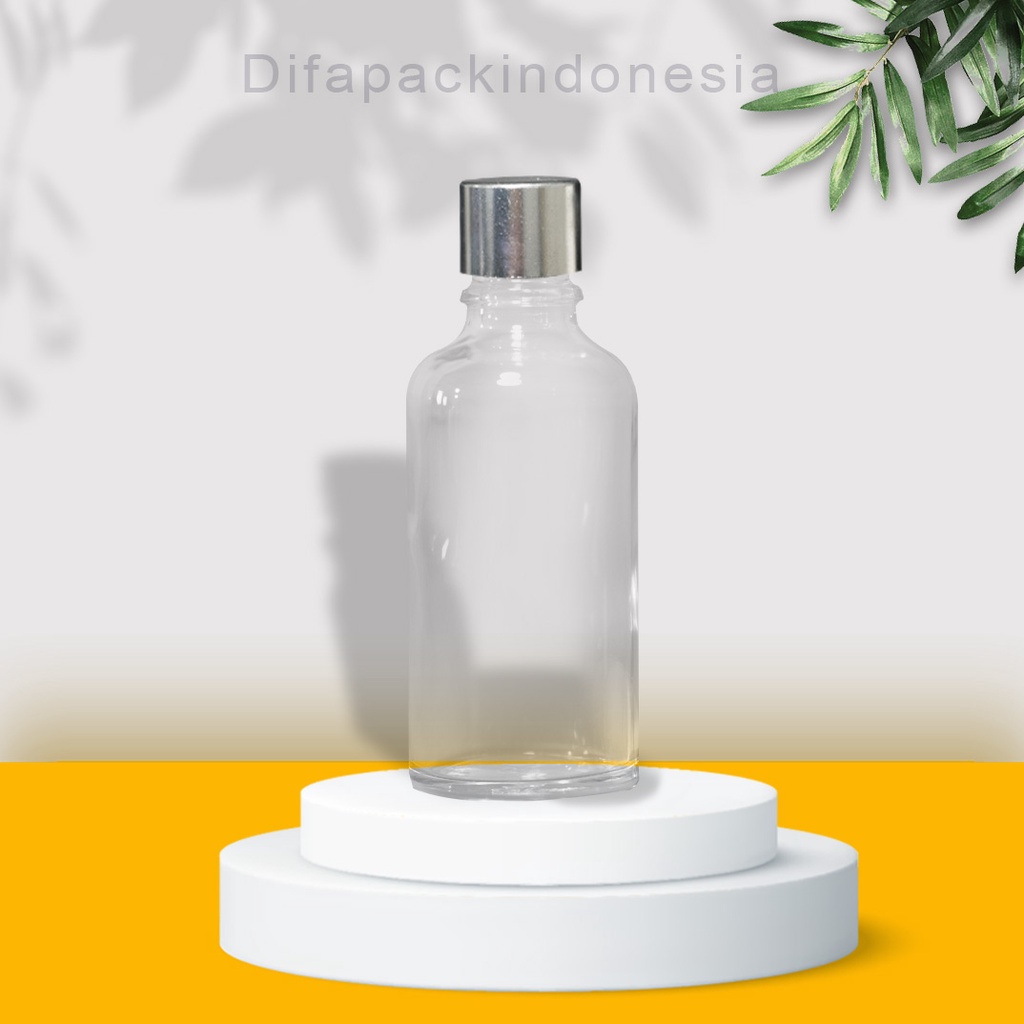 Botol kaca 50ml ulir silver body bening