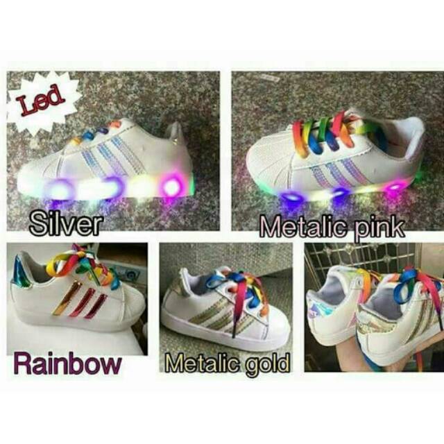 LED SHOES SUPERSTAR RAINBOW | SEPATU LAMPU ANAK | SEPATU ANAK