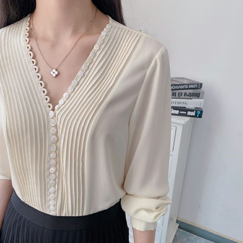 MDLV ~ 7792# Richysta Buttoned Blouse Atasan Blouse Lengan Panjang Fashion Import