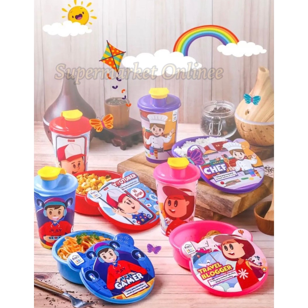 Lunch Box Catania Set + Tumbler Box Kotak Bekal Anak / Tempat Makan Sekolah Bonus Botol Kado Souvenir Ultah