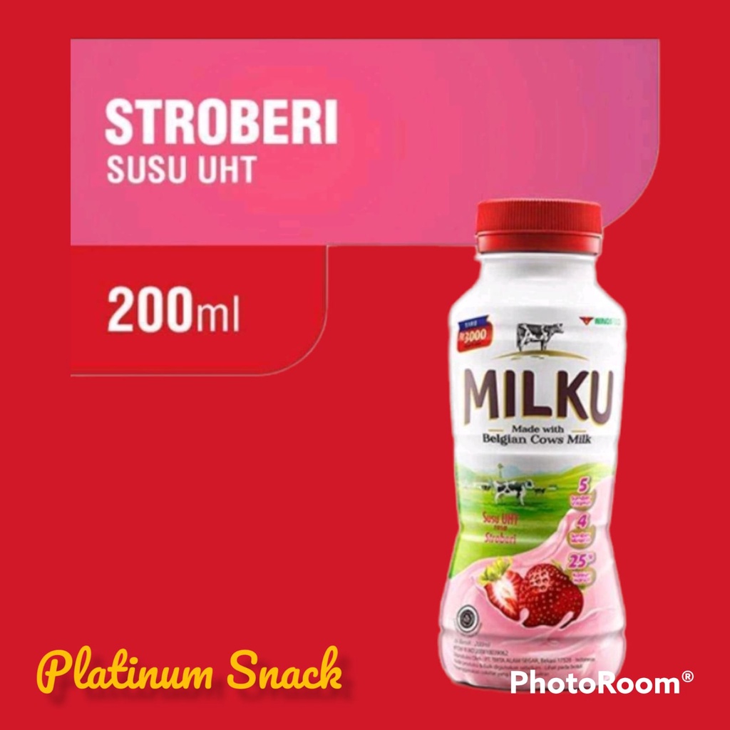MILKU Susu UHT | Susu Siap Minum Coklat | Strawberry Premium 12 btl x 200 ML