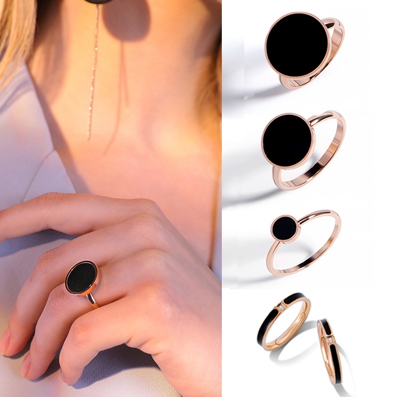 Cincin Premium Bentuk Bulat Cincin Wanita Bahan Warna Hitam Aksesoris