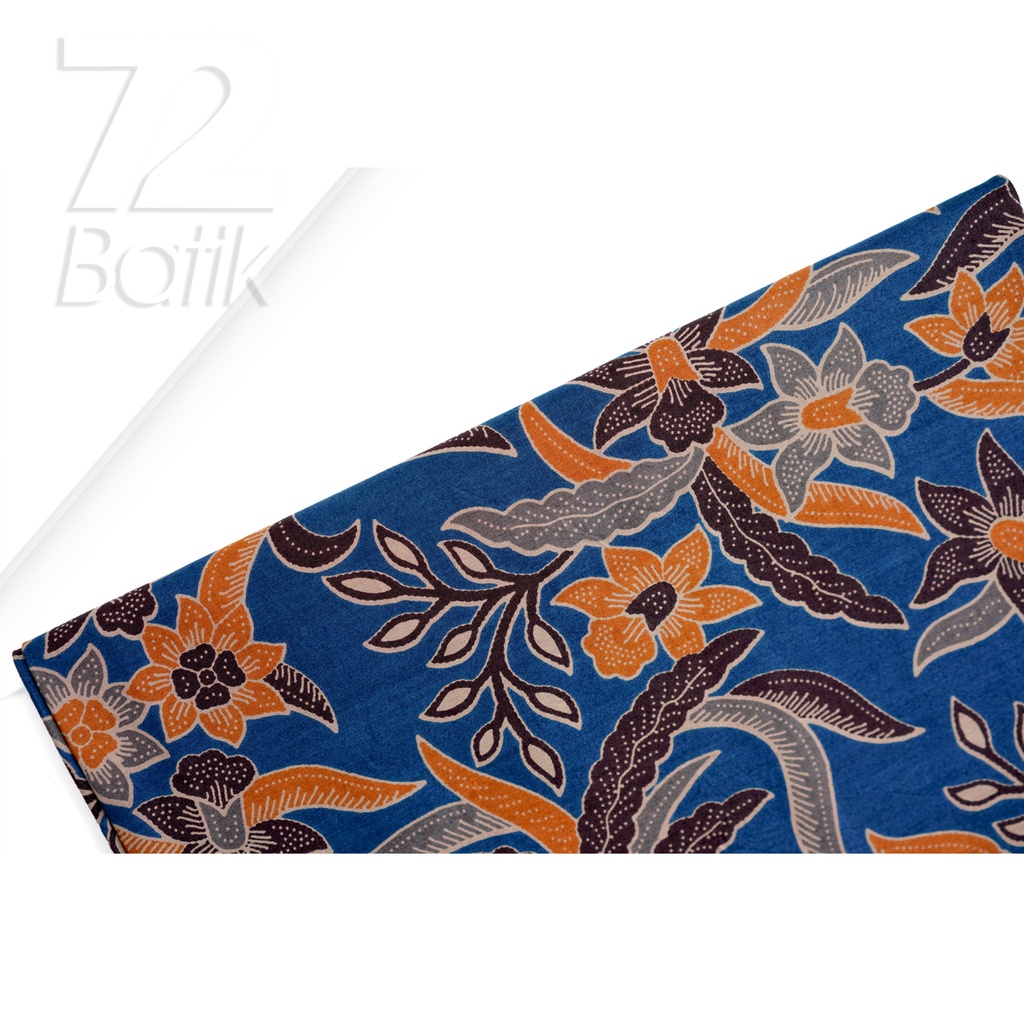 KAIN BATIK PREMIUM Bahan Katun Motif Kembang Daun Singkong Warna Biru 722342 Cap 72 Jarik Jarit Samping Kebat Panjang Batik Katun Modern Premium Bahan Seragam Batik Pernikahan Kantor Keluarga Murah Kamen Jadi Batik Bali Lembaran