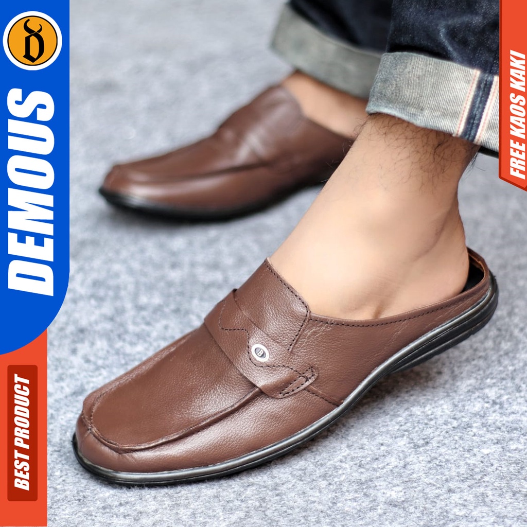 Sepatu Sandal Casual Kulit Asli Bustong Tutong Sendal Slop Original Murah Terbaru Kekinian