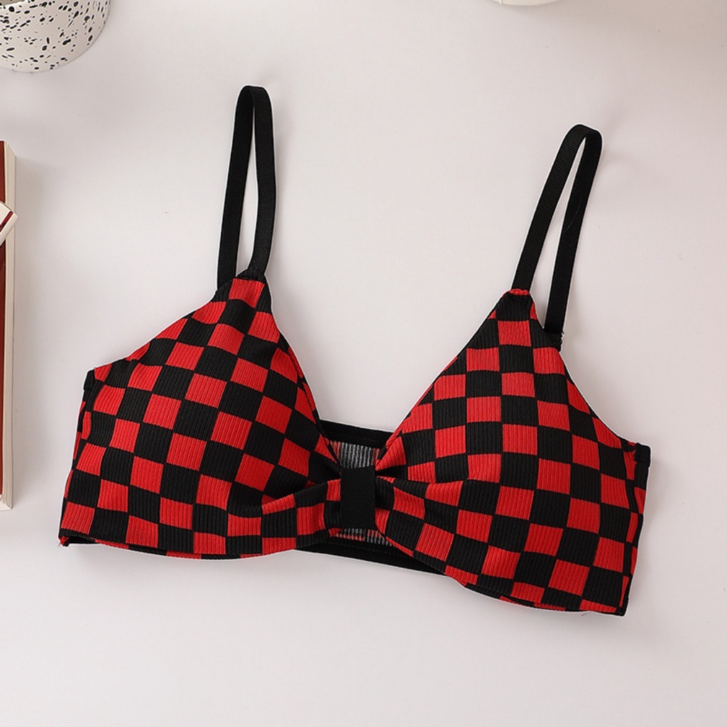 Victoria Bra Tanpa Kawat Pakaian Dalam Wanita Import Motif Catur Push Up 1088