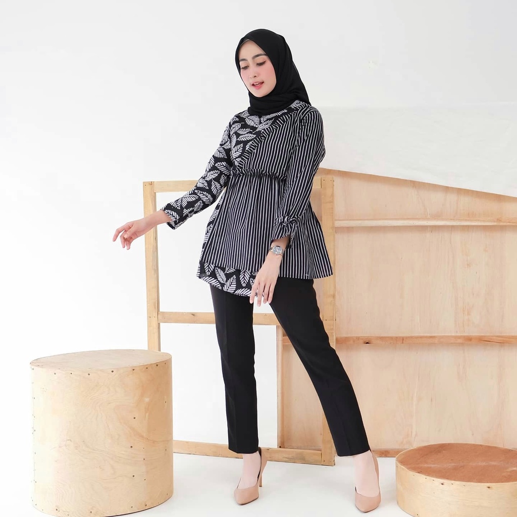 Baju Batik Wanita Modern Exclusive BKil Blouse Batik Kimono Kombinasi Salur
