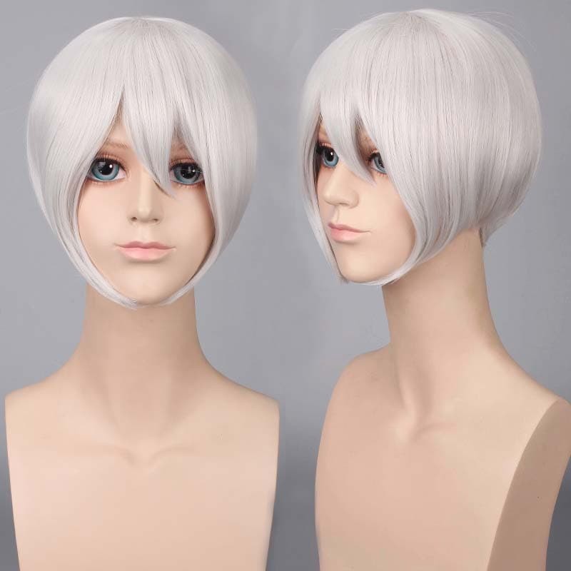 K047-2 wig base silver ash pendek cowok cosplay rambut palsu