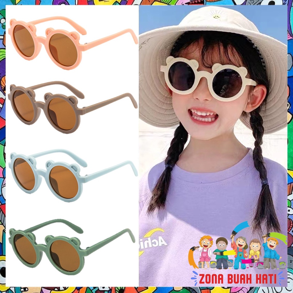 ZBH Kacamata Anak Beruang Fashion Telinga Beruang Kaca Mata Hitam High Quality Kids Sunglasses Kaca Mata Murah Import