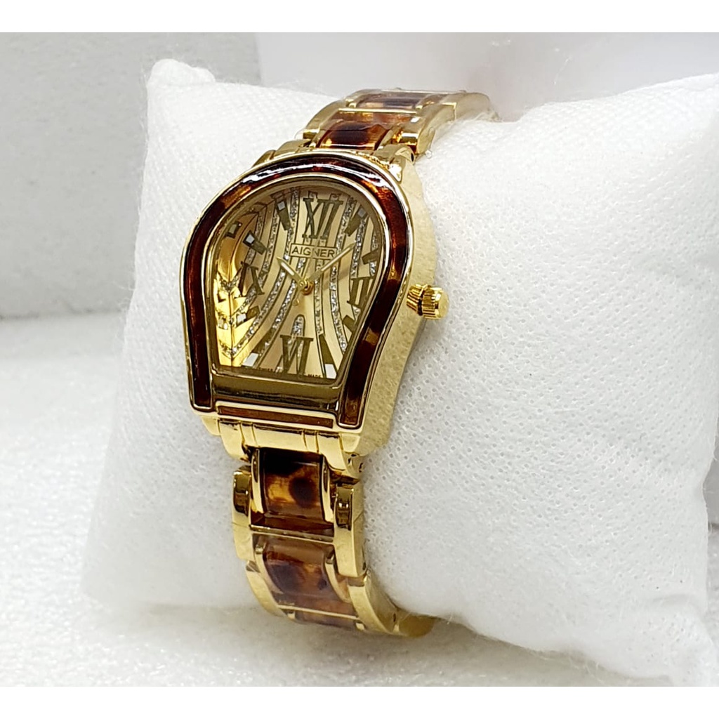 Jam Tangan Wanita Aigner C3908A Tali Rantai Case Permata Free Box &amp; Baterai