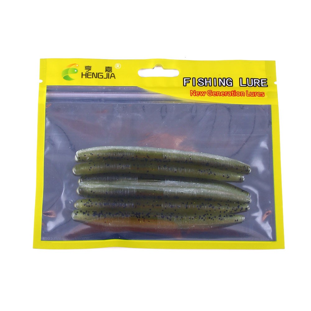 Hengjia 6pcs / Kantong Umpan Pancing Softlure Bentuk Udang Bahan Silikon 8 Warna Earthworm Baits Ukuran 11.5cm / 5.5g