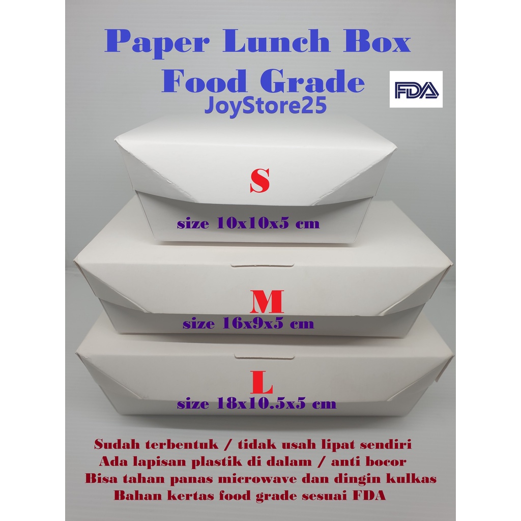 Paper Lunch Box / Kemasan Kotak Makanan Ivory Putih S, M, L isi 50 pcs