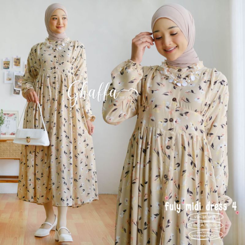 FULY MIDI DRESS BY GHAFFA THE LABEL / MIDI WANITA MUSLIMAH / motif bunga rayon viscose uniqlo