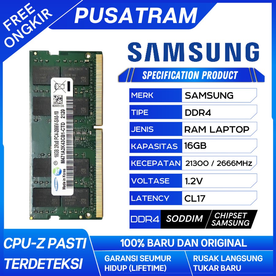 RAM LAPTOP SAMSUNG DDR4 16GB 2666 MHz 21300 ORI GAMING RAM NB DDR4 8GB