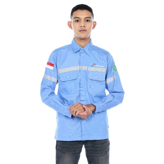 kemeja Kerja Pertamina Murah custom bordir/wearpack atasan Pertamina/baju safety Pertamina panjang