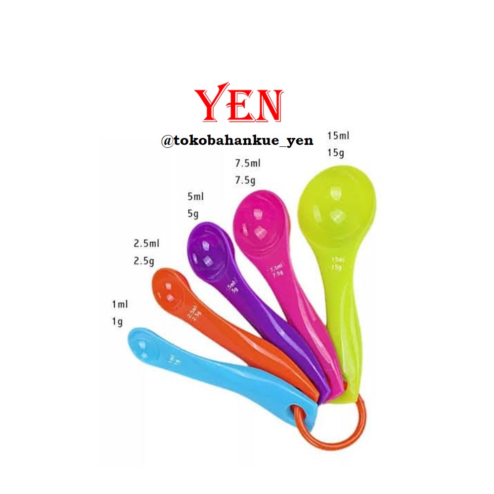 Sendok takar Set = 5 in 1 / Sendok Kue / Measuring Spoon / Sendok Takar Nastar Plastik Warna Warni
