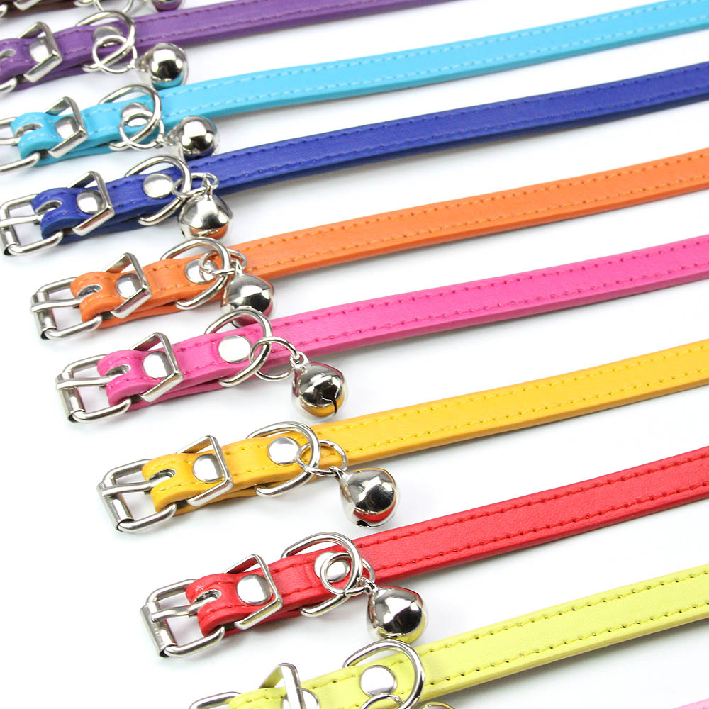 16 Colors Soft PU Leather Cat Collar with Bell Solid Puppy Collars for Small Medium Dog Cat Accessories Chihuahua Pet Products