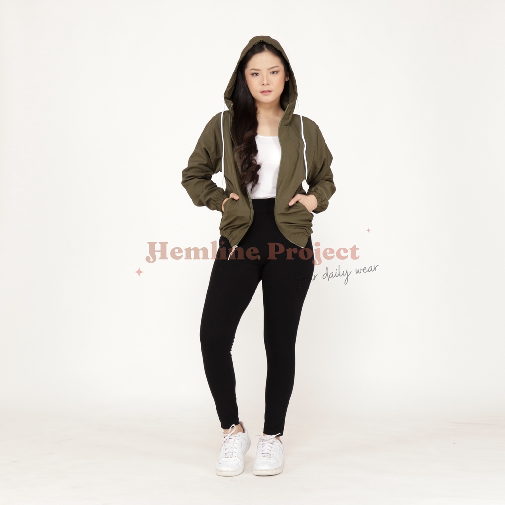 Aima Jaket Army - Jaket Parasut Hoodie Wanita