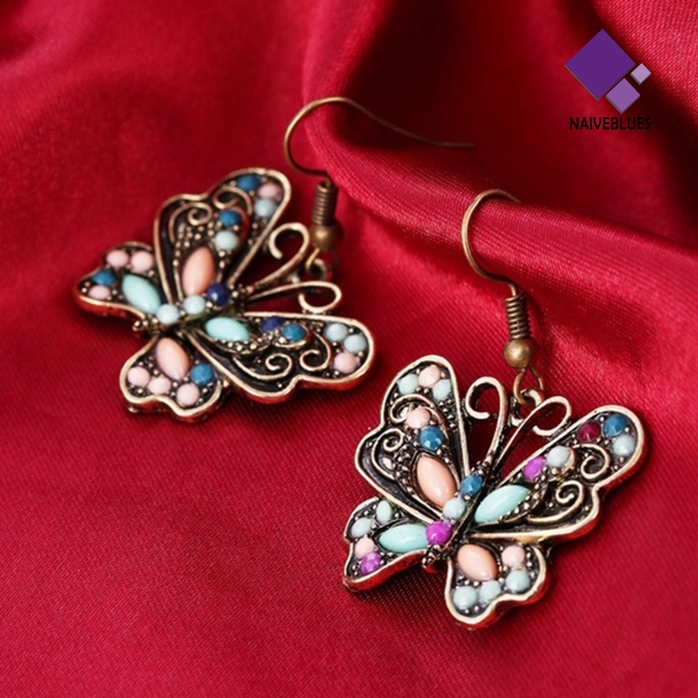 Anting Bentuk Butterfly Dragonfly Aksen Berlian Imitasi Gaya Bohemian Untuk Wanita