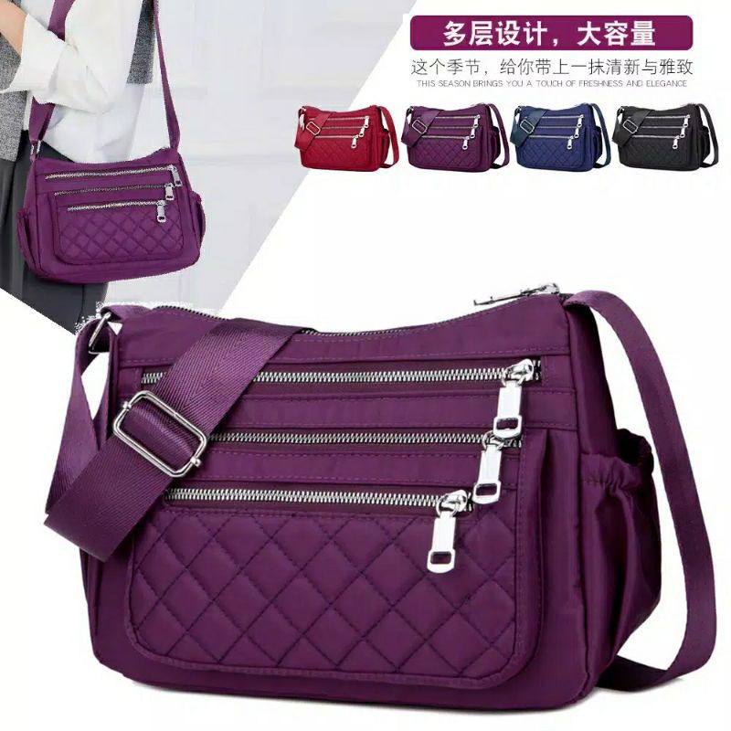 2.2 COD SALE - TAS SELEMPANG KOREAN WANITA RESLETING TIGA WARNA HITAM, MERAH, MAROON, NAVY UKURAN BESAR