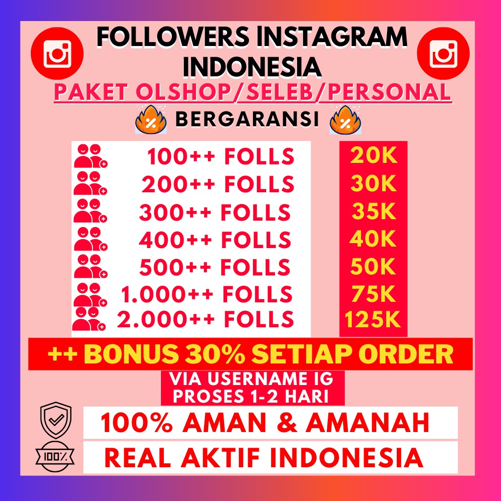 FOLLOWERS INSTAGRAM PROMO BERGARANSI MURAH IG INDONESIA