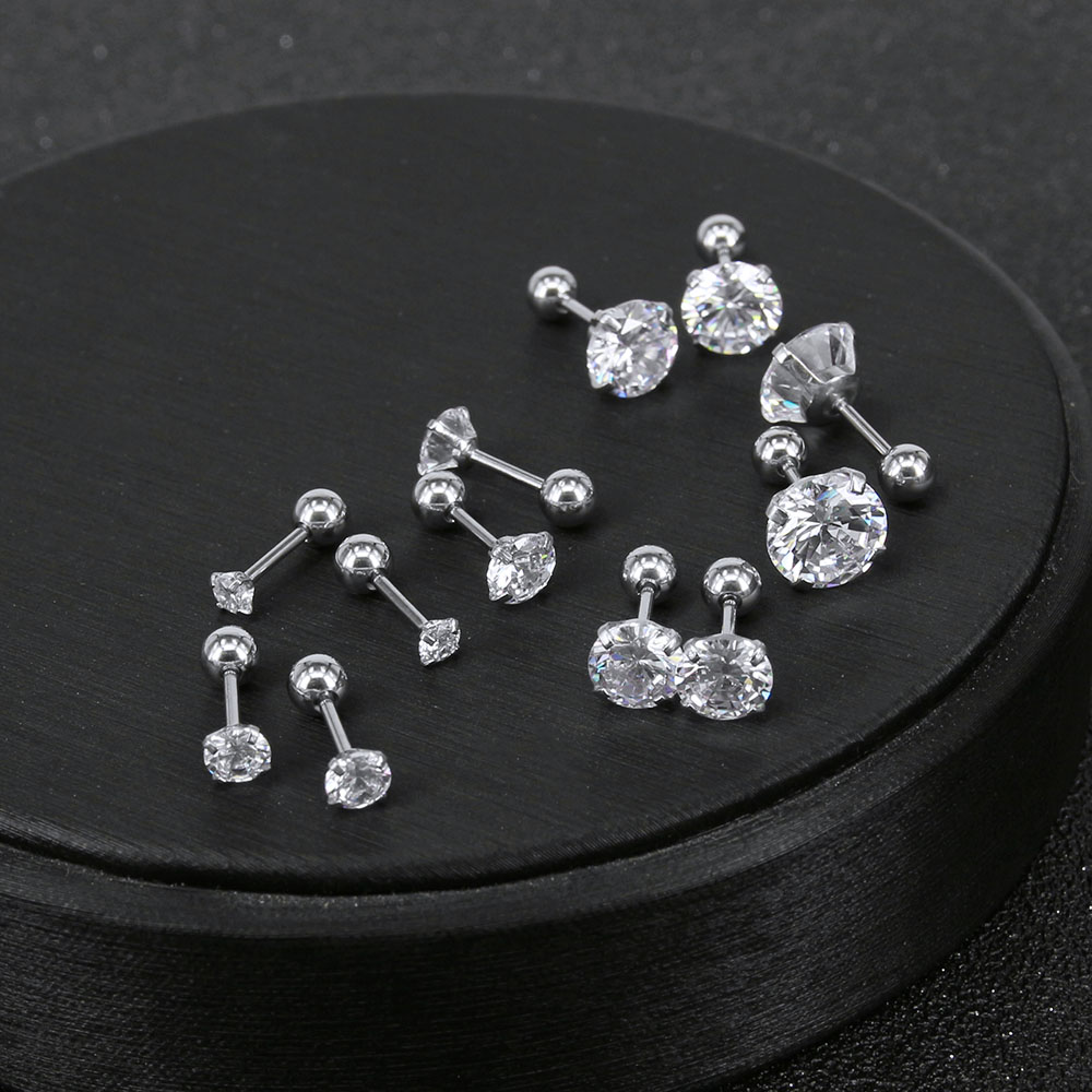 6 Pasang / Lot Anting Stud Piercings Bentuk Keong Helix Bahan Stainless Steel Aksen Kristal