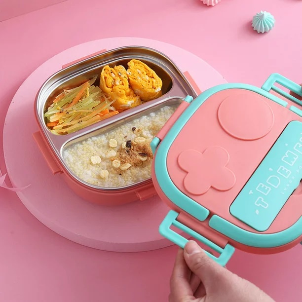 Kotak Makan Anak TEDEMEI Stainless 2 Sekat 3 Sekat / Kids Lunch Box Set Premium / Rantang Makan Piknik