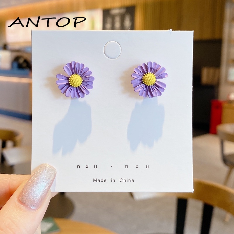 2Pcs Anting Bunga Daisy Ungu Yang Indah Hadiah Aksesoris Fashion Anak Perempuan ANTOP