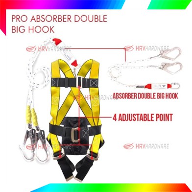 Full Body Harness PRO ABSORBER Double Big Hook. D.Ring Carabiner Double Lanyard merk GOSAVE