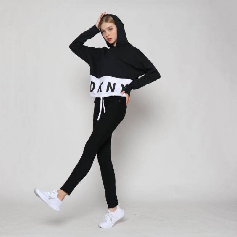 DK Crop BW - Hoodie Wanita Hitam - Black White Sweater  PD8/HABCDE