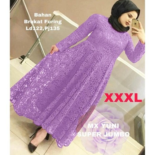 Baju Gamis Pesta Mewah Kondangan Nikahan Lebaran Busui Brukat Bro WG231 Yuni Super Jumbo 3Xl Lilac