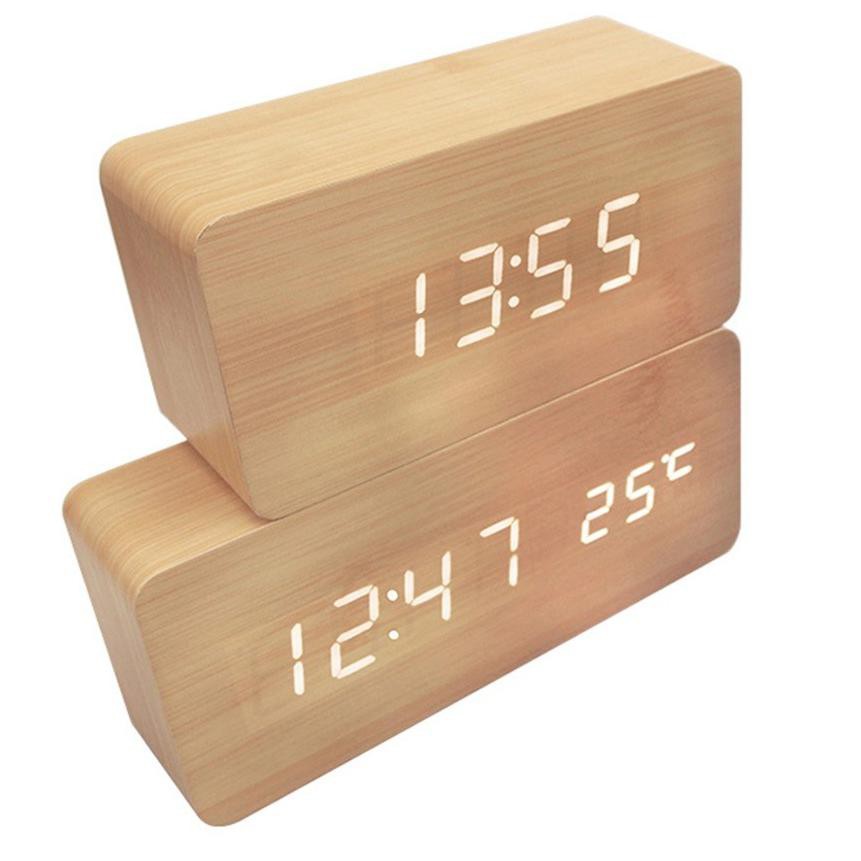 Jam Digital Alarm Clock Alarm Wooden clock Led Tempere Motif Kayu 2I9