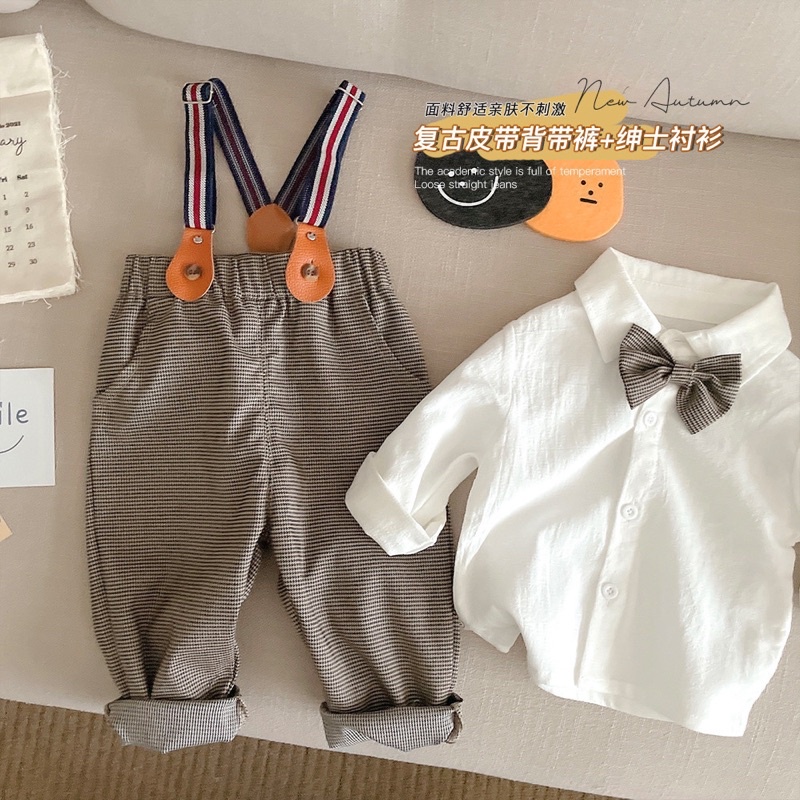 Boy suit suspender set setelan kemeja bayi