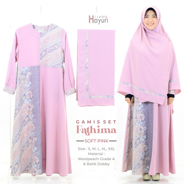 Gamis Set Fathima / Gamis Batik Kombinasi Polos / Gamis Set Hijab Segi Empat