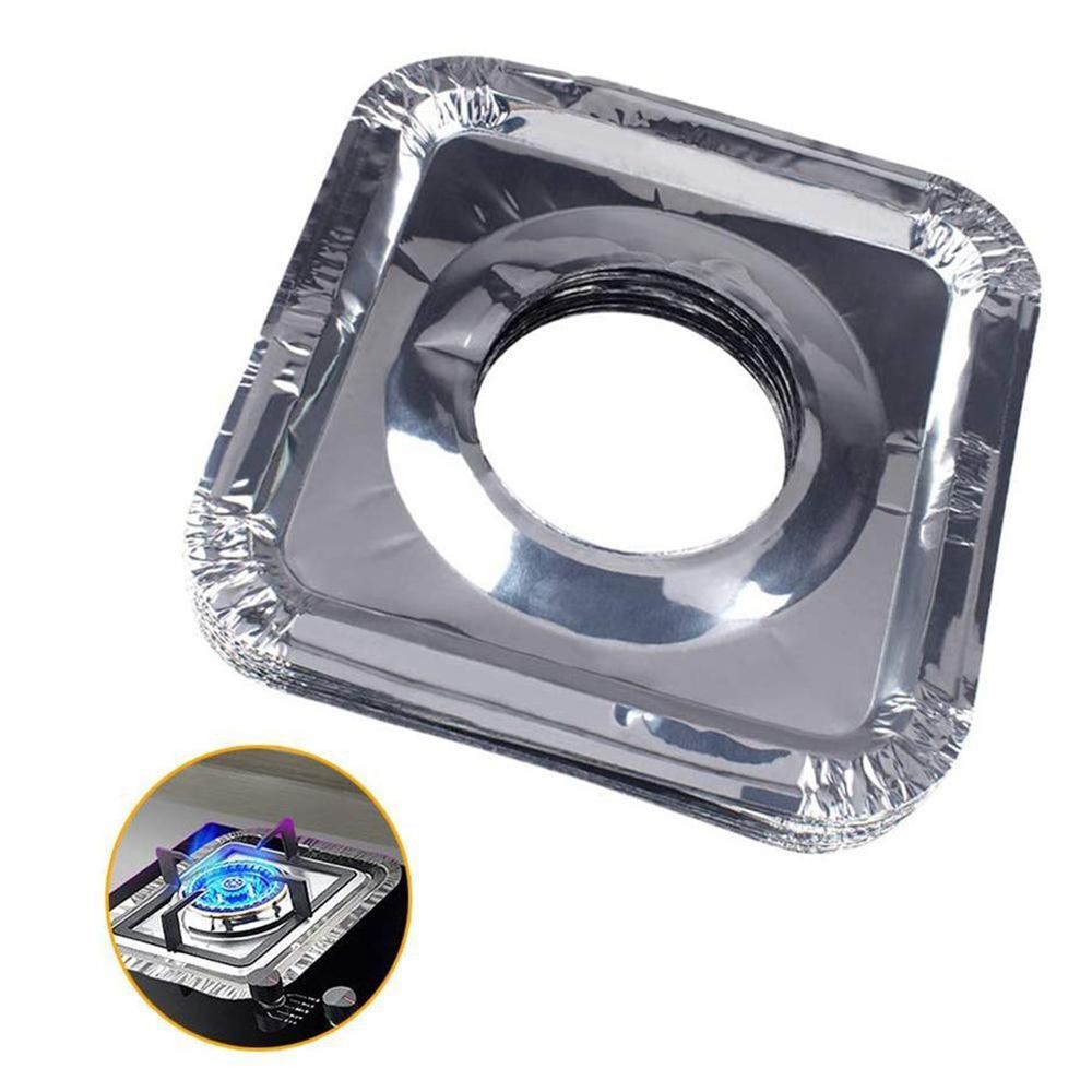 10pcs / Set Kertas Pembersih Kompor Gas Sekali Pakai Bahan Aluminum Foil Tahan Panas Anti Minyak Untuk Dapur