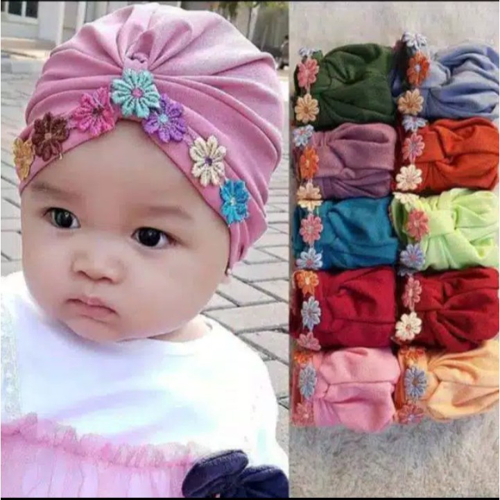 Turban Anak Melati Pelangi/ Turban Bayi Lucu Murah/ Turban Anak Instan