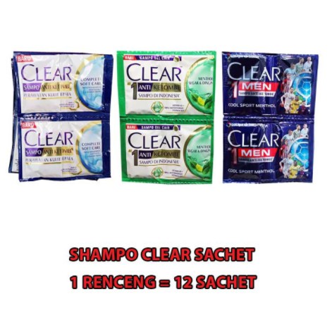 Shampoo Clear Menthol / Complete Softcare / Clear Men Cool Sport sachet x 12 sachet / Renceng