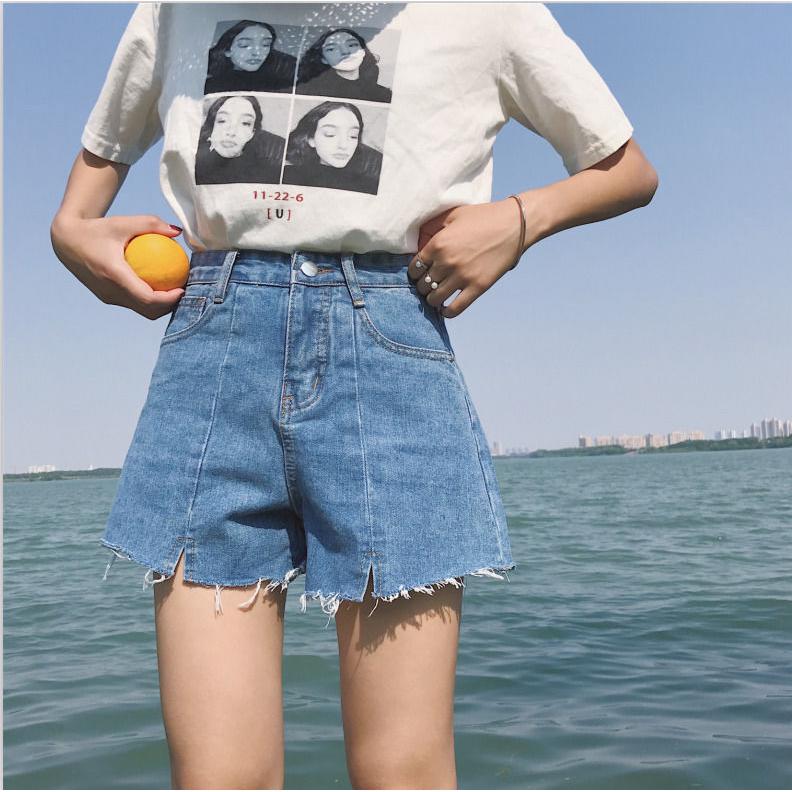 Korea longgar Celana  pendek  denim  pinggang tinggi  Shopee 