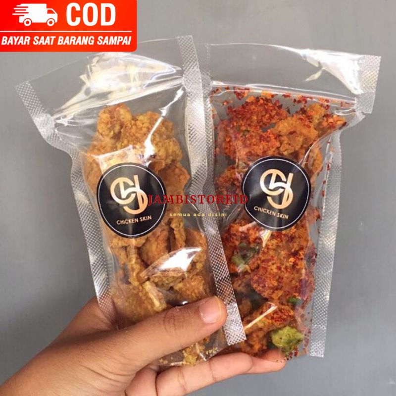 

(JAMBISTOREID) JAMBI LANGSUNG KIRIM Chicken Skin Original dan Extra Pedas 100gram Krispi Gurih Cemilan Lezat Lauk Nasi Kerupuk Keripik Kekinian Jambi