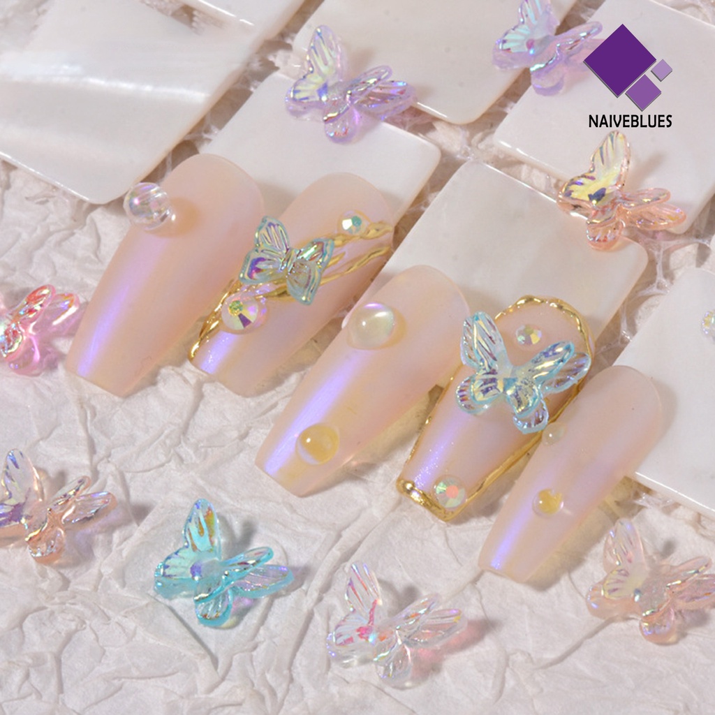 Naiveblue &gt; 8Pcs / Set Ornamen Kupu-Kupu Aksen Berlian Imitasi Untuk Aksesoris Nail Art / Manicure DIY