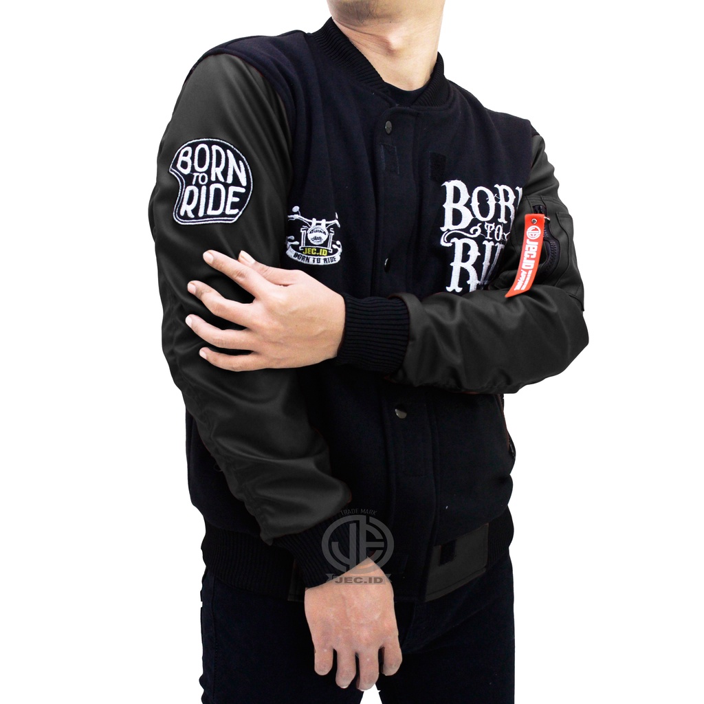 Jaket Bomber Baseball Karlit Varsity  Full Hitam To Ride Distro JEC ID