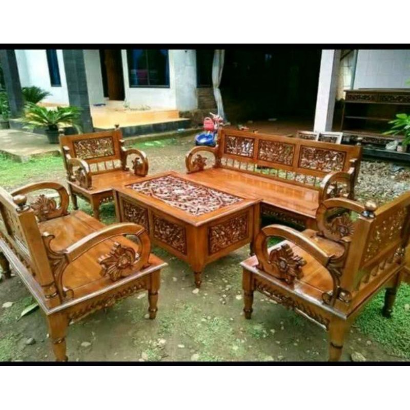 KURSI TAMU MINIMALIS KAYU JATI+BANTALAN