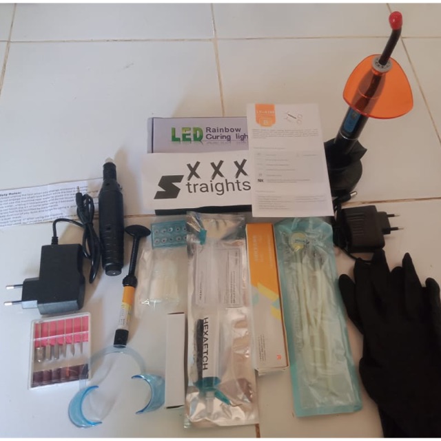 paket lengkap laser gigi dental Led cuting wireslesbblue tambal gigi lem cair 1set mini dril diamond