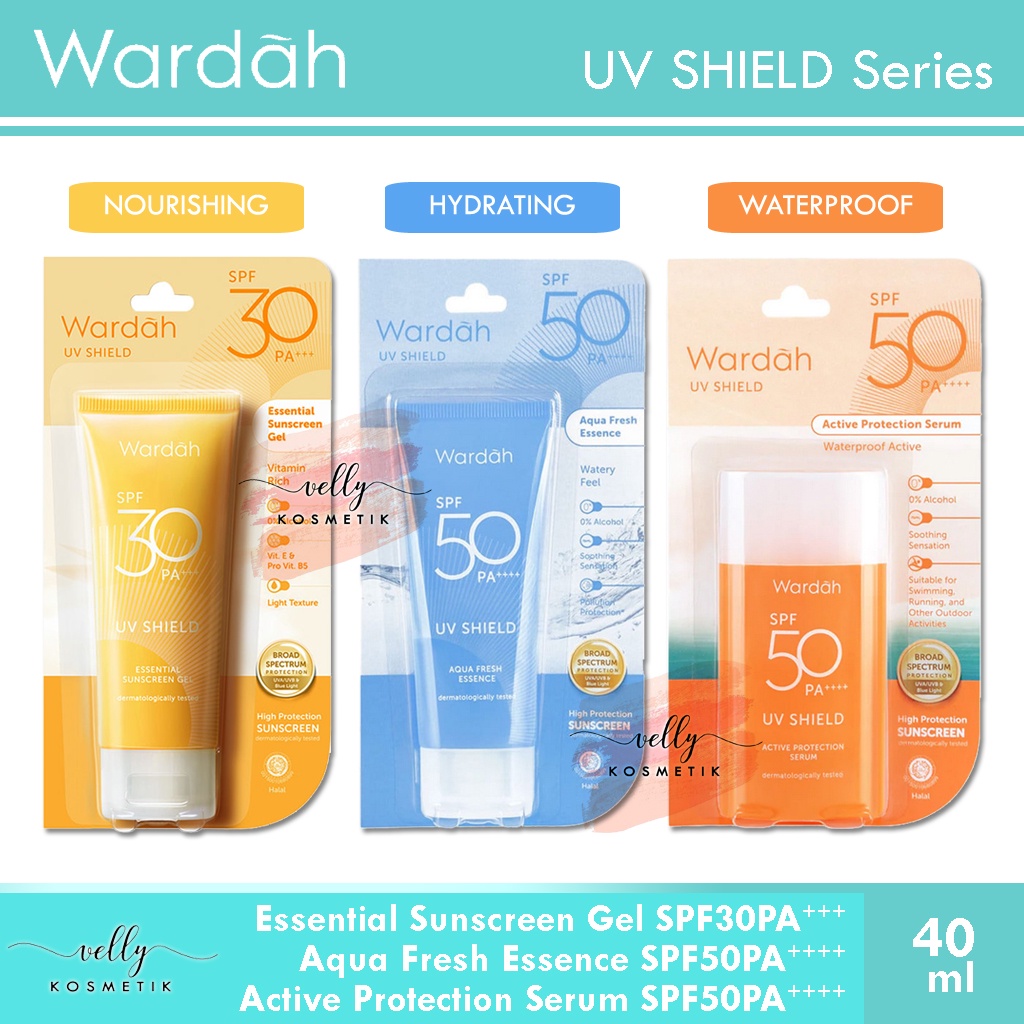 WARDAH UV Shield Essential SPF30PA+++ | Aqua Fresh Essence | Active Protection Serum | Light Matte Sun Stick SPF 50 PA++++ sunscreen