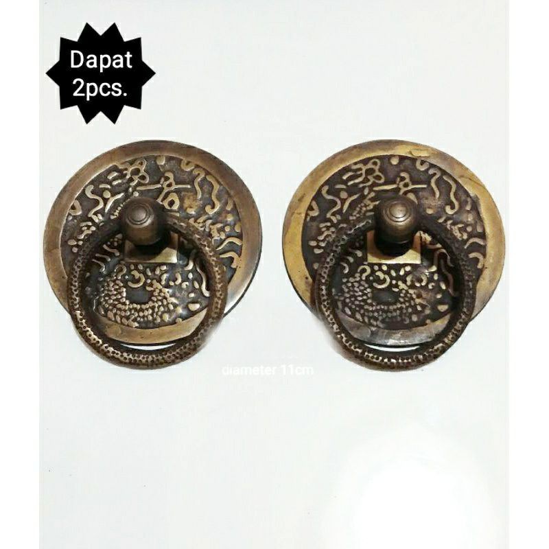 Handle pintu kuningan antik diameter 11,5cm.