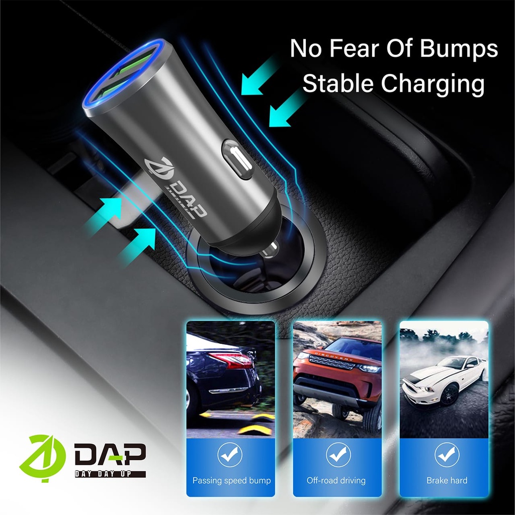 (DAP) Car Charger Colokan Mobil 2 Ports 2.4A DAP Free Kabel – MODEL D-CC2N  DAP CAR CHARGER