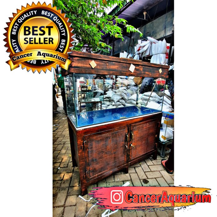 Aquarium Dan Meja Lemari Set Sump Filter 120x50x50 Full 8mm Siap Pakai