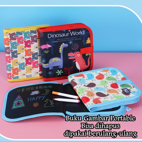 

[ORGM] *14 Hal* Buku Gambar Doodle Book Buku Sketsa dan Spidol 12 warna bisa dihapus