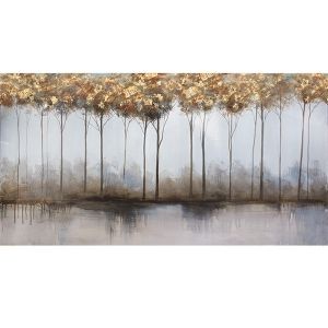 lukisan semi abstrak pemandangan hutan